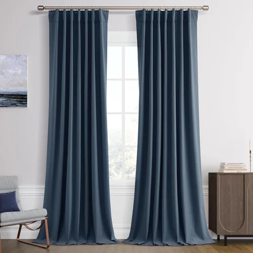 Miniatura 45 de Joywell - 2 cortinas de lino 100% opacas, con bolsillo para cortinero, trabilla trasera, cinta para ganchos y anillas con clip, plisadas, con Negro