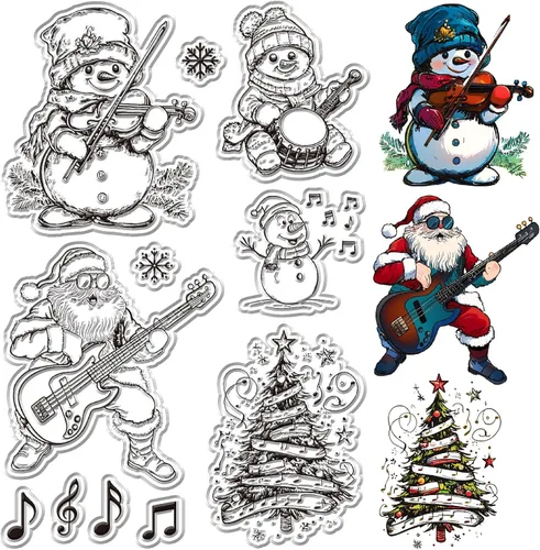 Miniatura 8 de CRASPIRE Sellos de goma transparente de Navidad para casa de invierno, bosque, copo de nieve, alce, muñeco de nieve, trineo, sellos de silicona
