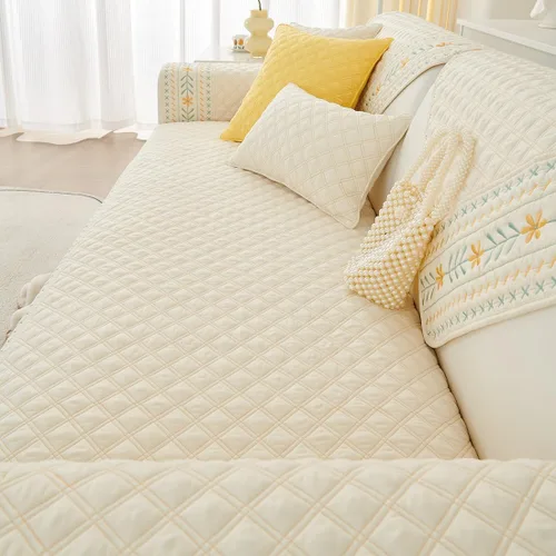 Miniatura 5 de vctops Funda acolchada de algodón para sofá, funda de sofá modular con bordado floral de granja, antideslizante, lavable, protector de muebles