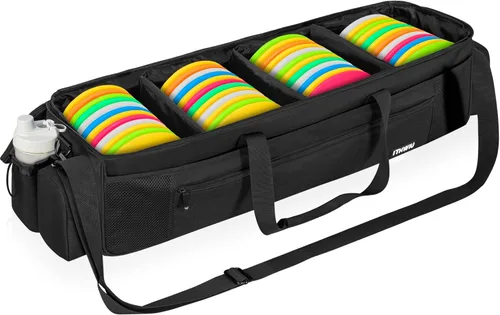 Miniatura 8 de Bolsa de almacenamiento de disco de golf duradera de gran capacidad con divisores y múltiples bolsillos laterales, color negro