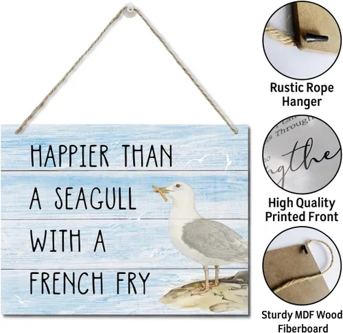 Miniatura 5 de Letrero Decorativo "Happier Than a Seagull with a French Fry", Placa de Pared Colgante Impresa, Letreros de Madera, Regalo de Decoración del Hogar