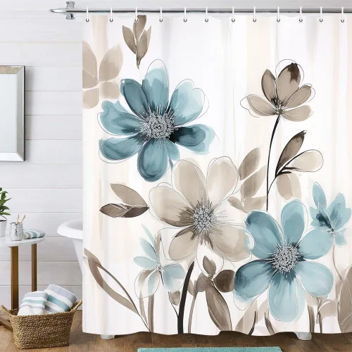 Miniatura 8 de Torich Cortina de ducha floral bohemia, abstracta de mediados de siglo, decoración bohemia, cortinas de baño, flores botánicas, hojas tropicales