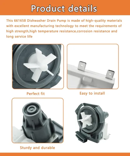 Miniatura 4 de WP661658 Bomba de drenaje para lavavajillas compatible con Whirlpool Sears Kenmore, reemplaza AP6010255, 661658, 8268411, 8268460, 916417, PS11743433