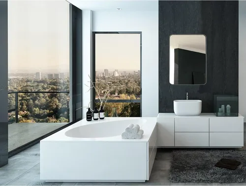 Miniatura 5 de Hamilton Hills - Espejo de pared de metal cepillado contemporáneo Panel de cristal negro enmarcado con esquina redondeada y diseño profundo