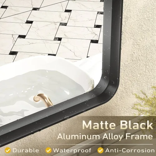Miniatura 7 de Paquete de 2 espejos de baño con marco de metal negro de 22 x 30 pulgadas, espejo rectangular redondeado negro mate, antioxidante, se cuelga