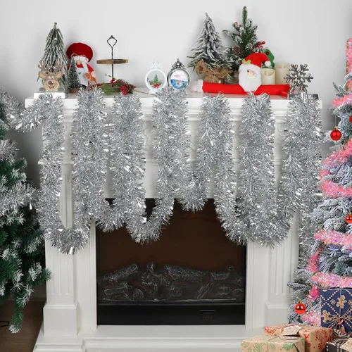 Miniatura 7 de DECORA - Guirnalda de oropel plateado de 33 pies, guirnalda de oropel metálico colgante para árbol de Navidad, decoración para el hogar y fiestas
