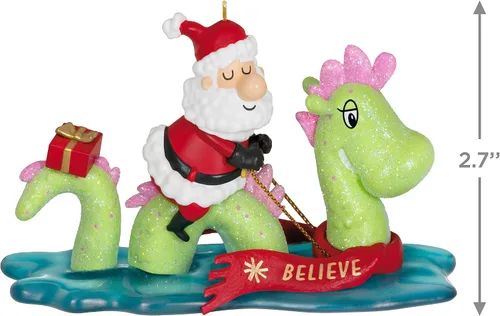 Miniatura 5 de Adorno de Navidad Hallmark Keepsake 2023, Solo cree, Papá Noel y el monstruo del lago Ness, regalos de colección de Papá Noel