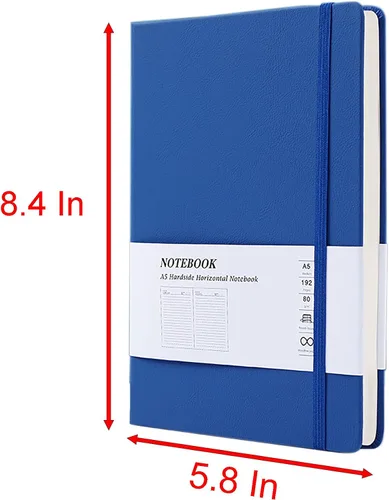 Miniatura 2 de Cuaderno de tapa dura, 1 funda de piel sintética A5 con vendaje, 96 hojas (192 páginas) cuadernos de 0.354 in a rayas (azul)