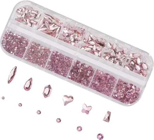 Miniatura 5 de Diamantes de imitación para arte de uñas, diamantes de imitación rosados con parte trasera plana para maquillaje, gemas de uñas, cristales de uñas