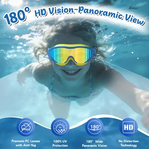 Miniatura 4 de Gafas de natación anti niebla UV para niños de 6 a 14 años, paquete de 2 gafas de natación para niños con tapones para los oídos adjuntos