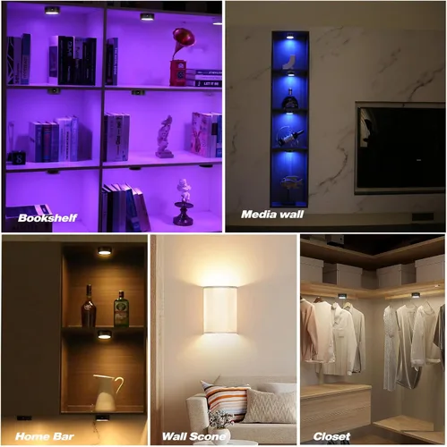 Miniatura 6 de Luces de disco con temporizador remoto, luces de cocina debajo del gabinete, luces LED que funcionan con pilas, luces adhesivas en el estante, luces