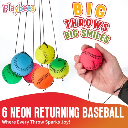 Miniatura 2 de Playbees Muñequeras de béisbol neón reactivas - paquete de 6 - Bolas de práctica deportivas para divertida actividad al aire libre para niños