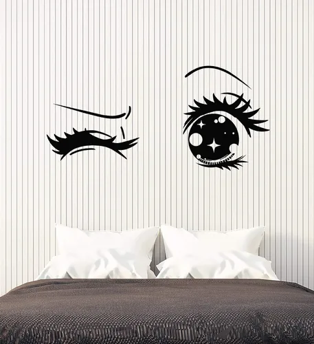 WallStickers4ever Vinyl Wall Decal Anime Cartoon Eyes Wink Teen Girl Room Art Stickers Mural Large Decor (g2324) Black