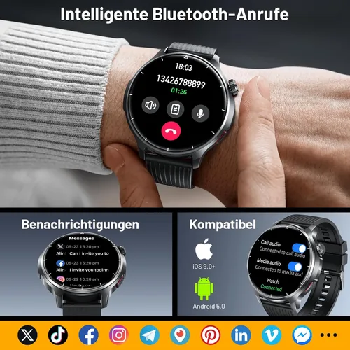 Miniatura 3 de Reloj inteligente para hombre, monitor de fitness HD de 1.52 pulgadas con presión arterial SpO2, monitor de sueño de frecuencia cardíaca, 110 modos