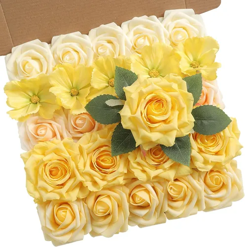 Miniatura 22 de YYHUAWU Flores Artificiales Juego de Caja Combinada Color Degradado Flor Hoja con Tallos para Ramos de Boda DIY Centros de Mesa Baby Shower Fiesta