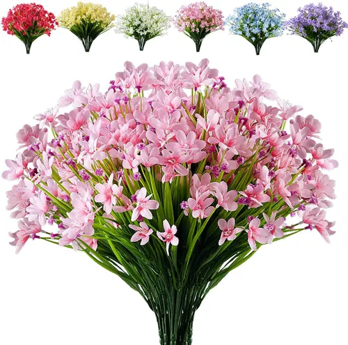 Miniatura 10 de 8 paquetes de flores artificiales, narcisos falsos, resistentes a los rayos UV, no se decoloran, vegetación sintética, loto de plástico sintético