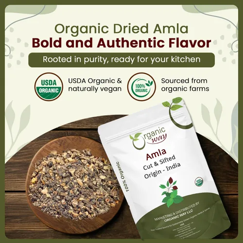 Miniatura 2 de Organic Way Amla/Grosella Espinosa India Seca Cortada y Tamizada (Phyllanthus emblica) - Certificado Orgánico y Kosher Crudo, Vegano, Sin OMG