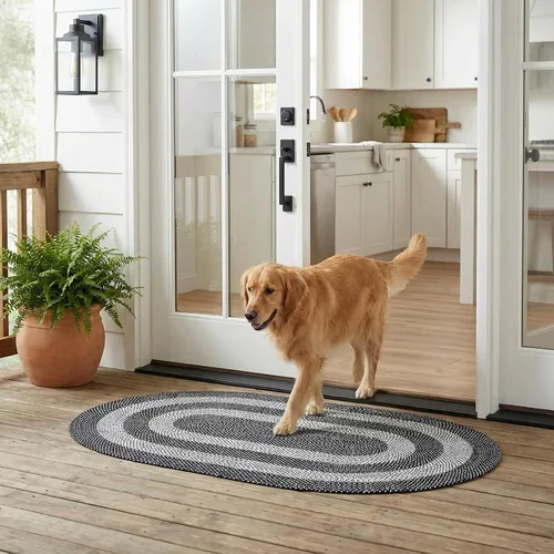 Miniatura 46 de Super Area Rugs - Alfombra trenzada rústica en tonos taupe y gris oscuro, ovalada para puerta/entrada principal, alfombra tejida para exteriores, 2