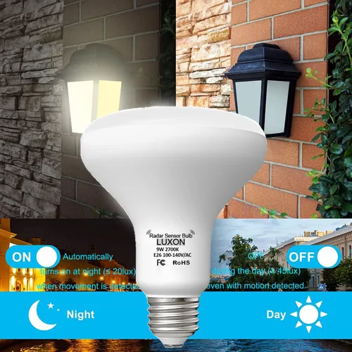 Miniatura 3 de LUXON Bombillas con sensor de movimiento de radar BR25 de 9 W, detector equivalente al atardecer al amanecer de 90 W, iluminación de lámpara LED