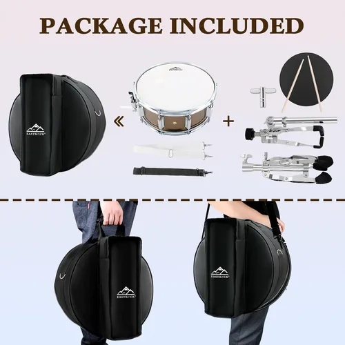Miniatura 6 de EASTROCK Juego de batería de caja de 14 x 5.5 pulgadas para estudiantes principiantes con bolsa de concierto, baquetas, soporte, llaves de tambor