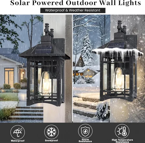 Miniatura 3 de Lámpara solar de pared para exteriores, accesorios de iluminación exterior, moderna lámpara exterior negra con pantalla de vidrio transparente