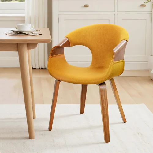 Miniatura 17 de Zouron Silla de comedor moderna de mediados de siglo, silla tapizada de piel sintética con reposabrazos, silla decorativa con patas de madera