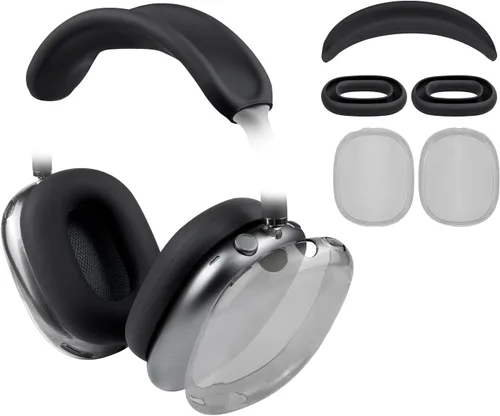 Kit protector SOULWIT para AirPods Max, cubierta de diadema + protector de estuche de TPU + cubierta de almohadillas de silicona, accesorio Negro