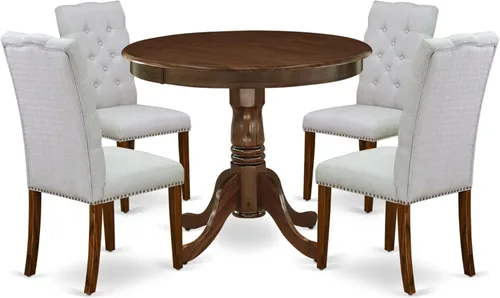 Miniatura 17 de East West Furniture ANEL3-ANA-05 Juego de mesa y sillas de cocina de 3 piezas contiene una mesa redonda de comedor con pedestal y 2 sillas Parsons