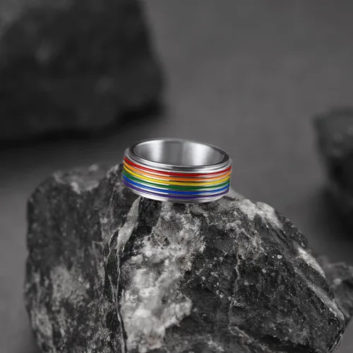 Miniatura 8 de FaithHeart Anillos para ansiedad LGBT Pride Rainbow, acero inoxidablechapado en oro de 18 quilates, joyería de amor es amor para hombres y mujeres