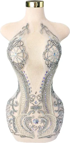 Miniatura 18 de Parches de cristal con cuentas grandes hechos a mano con diseños de apliques de diamantes de imitación para vestido formal de baile (L10-naranja)