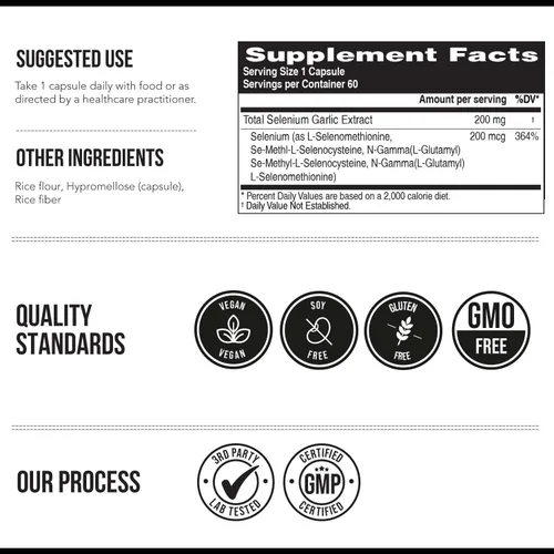 Miniatura 7 de Selenio total - 200 mcg, a base de plantas - espectro completo, contiene 4 formas orgánicas esenciales de selenio incluyendo selenometionina