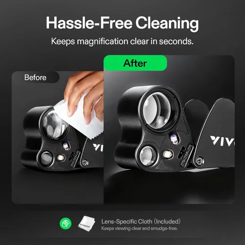 Miniatura 7 de VIVOSUN 30X 60X Lupa de joyeros iluminada plegable con luz LED para joyas, gemas, relojes, monedas, sellos, antigüedades, negro