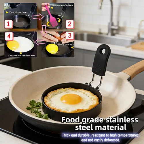 Miniatura 3 de Anillos de huevo de acero inoxidable de 3.5 pulgadas para panqueques, molde antiadherente para huevos con mango de silicona, molde redondo
