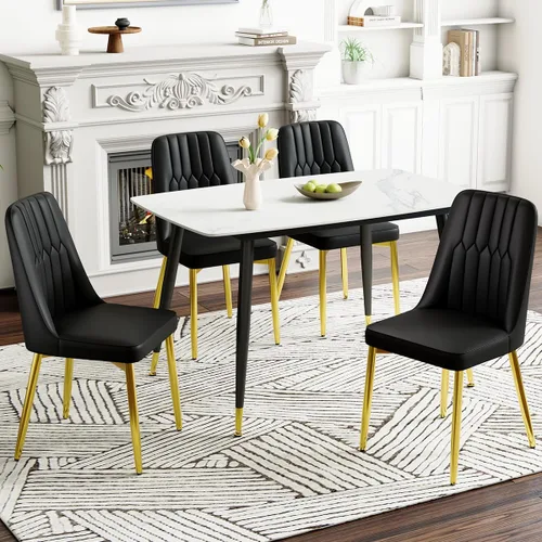 Miniatura 31 de Juego de 2 sillas de comedor modernas, sillas de comedor de piel sintética con cojín grueso y patas de metal, sillas de cocina negras para comedor