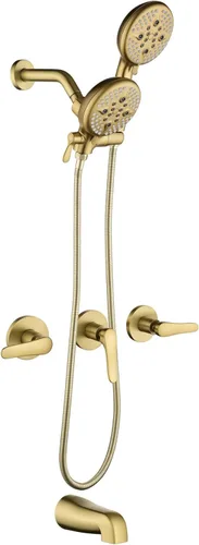 Miniatura 9 de Juego de grifo de ducha de 3 manijas, sistema de ducha con caño de bañera, juego de grifería para bañera, juego combinado de cabezal de ducha, juego