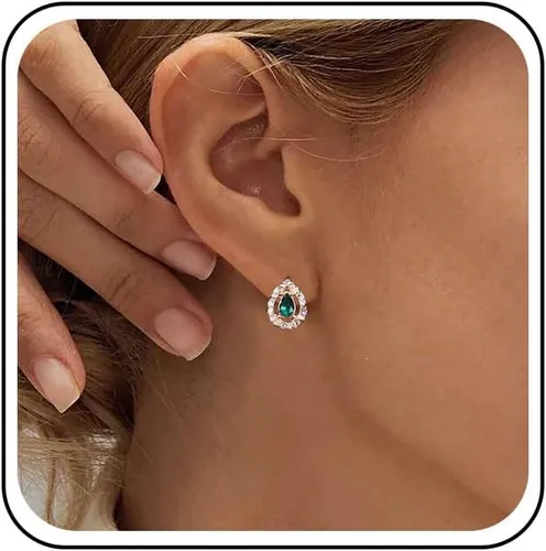 Aretes vintage con forma de lágrima con forma de lágrima recortada, aretes de oro pequeños verde esmeralda, aretes de cristal verde gota de agua,