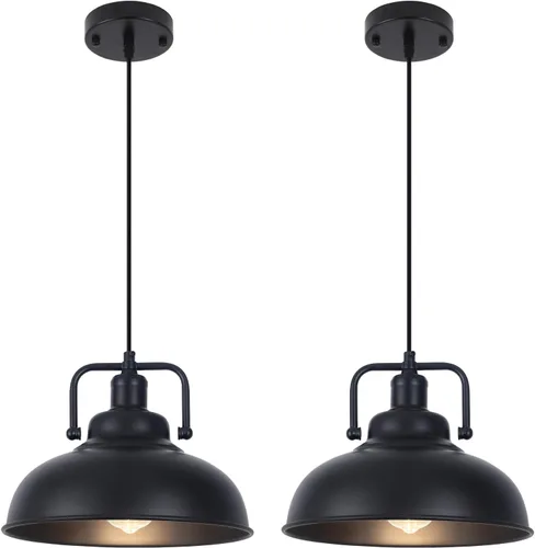 Miniatura 10 de Paquete de 2 luces colgantes negras de 11.5 pulgadas, altura ajustable, luces colgantes vintage para isla de cocina, comedor, granero, bar, sala