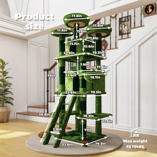Miniatura 2 de Árbol de gato de 71 pulgadas de alto para gatos grandes, torre de gato resistente de varios niveles con postes rascadores de sisal y condominio