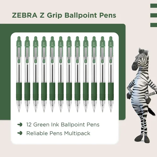 Miniatura 2 de Zebra Pen Z Grip - Bolígrafos verdes, suaves y cómodos con clip de bolsillo, bolígrafos retráctiles con tinta verde, paquete múltiple fiable