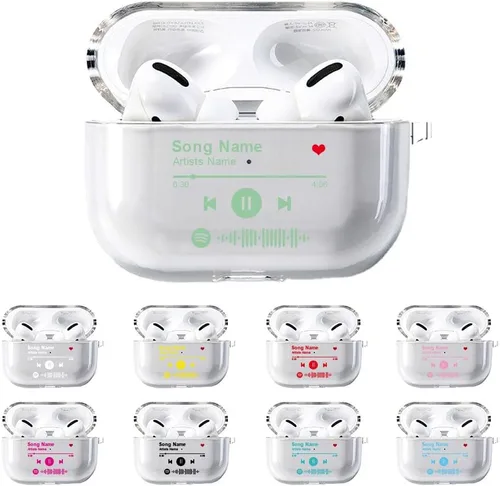 Miniatura 12 de Funda personalizada para Spotify compatible con AirPods Pro 3/Pro 2/Pro/1/2/3 con llavero, cubierta transparente de canción musical personalizada