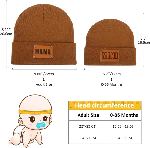 Miniatura 31 de Gorro para padres e hijos,Madre y bebé hija/hijo gorro de punto cálido de invierno,Gorro suave para niños