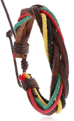 Versión coreana simple y versátil pulsera de cuero de vacuno tejida a mano de color retro para parejas, joyería de primera mano, color fuente de
