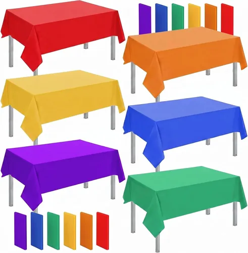 Miniatura 8 de Panelee Paquete de 6 manteles de plástico con diseño de arcoíris, desechables, colores surtidos, manteles rectangulares coloridos para fiesta