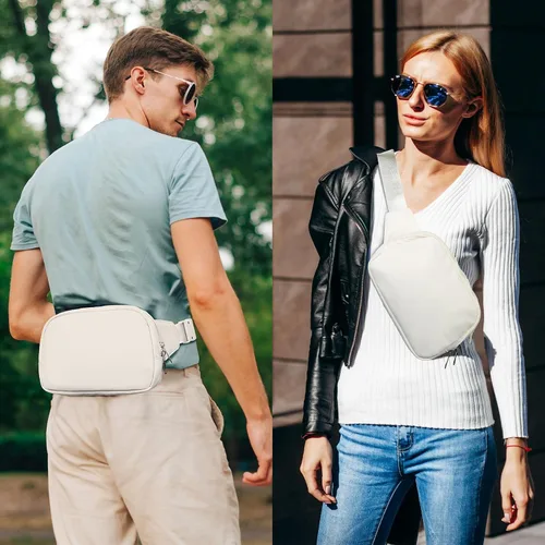 Miniatura 7 de Everywhere - Riñonera grande de 2 litros, impermeable para todas partes, para mujeres y hombres con correa ajustable, Blanco, Moda