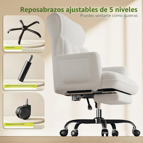 Miniatura 6 de DurayLoly Silla de oficina grande y alta con brazos y respaldo ajustables, silla de oficina ergonómica con reposapiés y tela cómoda para oficina