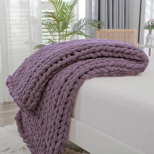 Miniatura 27 de Bigacogo Manta de punto grueso para sofá, 51 x 63 pulgadas, 100% tejida a mano con hilo de felpilla grueso jumbo, acogedoras y suaves mantas grandes