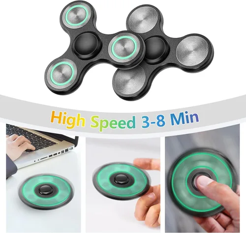 Miniatura 4 de Juguete giratorio para ansiedad brillante, silencioso de metal, duradero, con luz, 3-8 minutos de tiempo de giros, EDC, TDAH, estrés, ansiedad