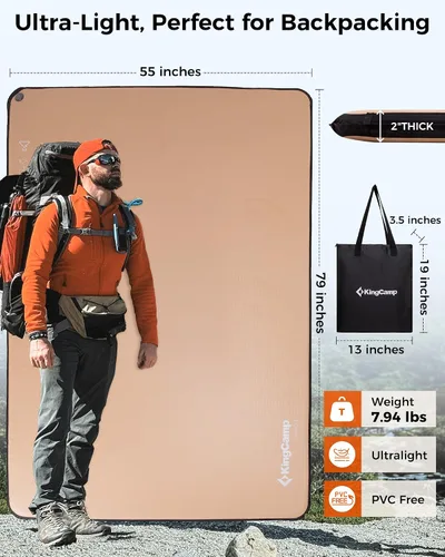 Miniatura 2 de KingCamp FLEXIREST 5.0 - Colchoneta de dormir doble para camping, compacta, tamaño completo, con bolsa de inflador, colchón de campamento sin PVC