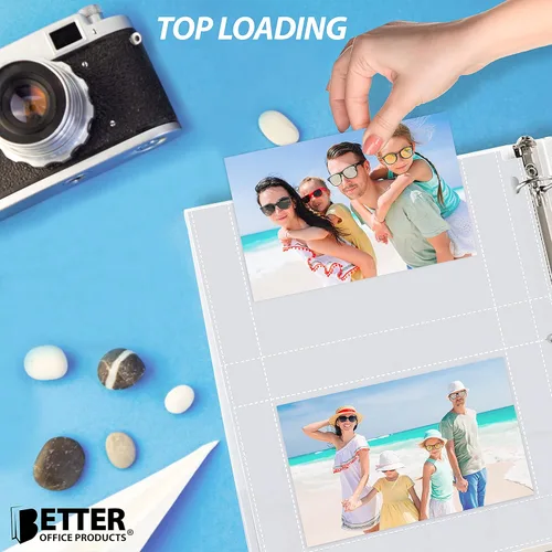 Miniatura 4 de Better Office Products Hojas de repuesto para álbum de fotos, 4 x 6 pulgadas, pesadas, de 3 anillos transparentes de diamante, 400 fotos en total
