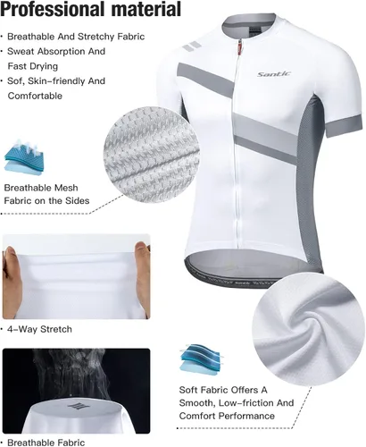 Miniatura 2 de Santic Camiseta de ciclismo para hombre, manga corta, camiseta de ciclismo de carretera, con cremallera completa, UPF 50+, MTB con bolsillos